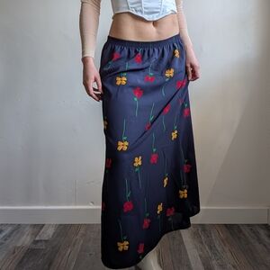 Petter Popovitch Vintage 90s Cottage Poppy Flower Print Maxi Skirt